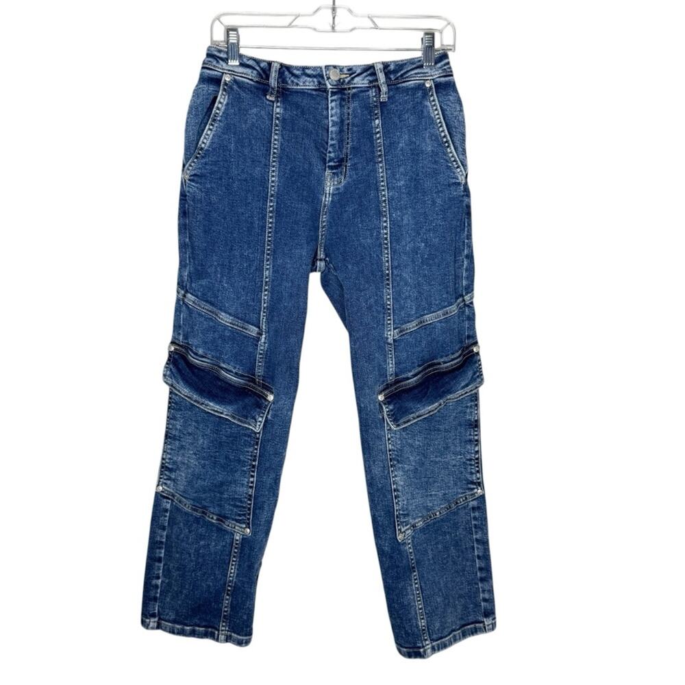 AVEC LES FILLES / medium wash straight leg cargo jeans / 27